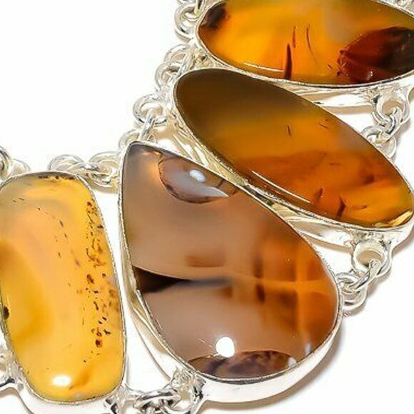 NEW - Montana Agate Stone Sterling Adjustable Necklace - Picture 2 of 6